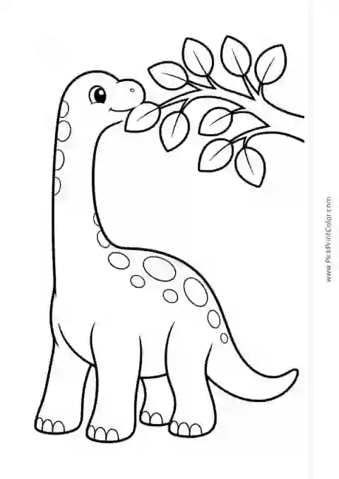 Baby Brachiosaurus with a Tree Branch black-and-white dinosaur coloring page