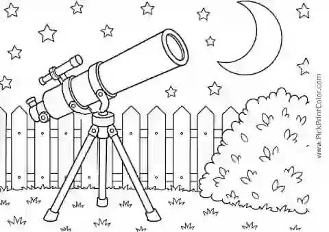 Backyard Telescope Under the Stars black-and-white printable coloring page