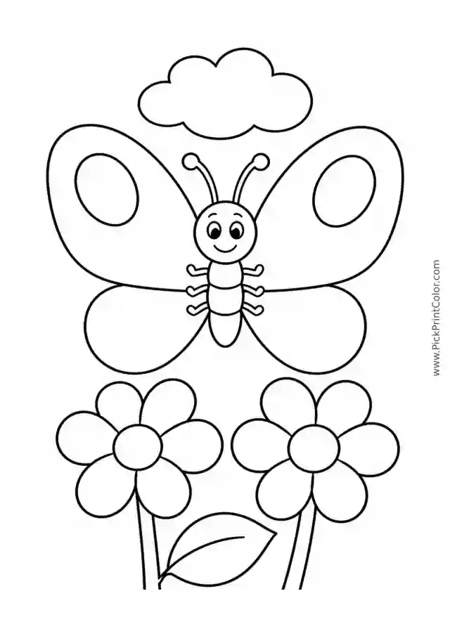 Big Butterfly with Two Flowers printable coloring page