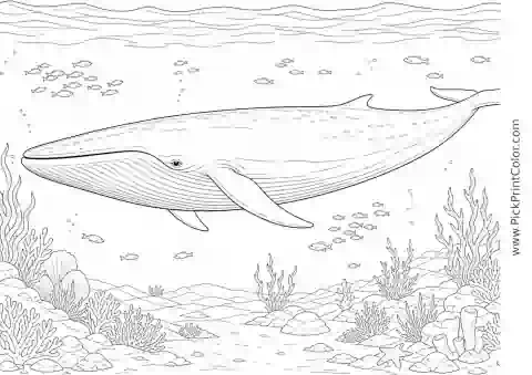 Blue Whale in the Open Ocean printable black-and-white coloring page