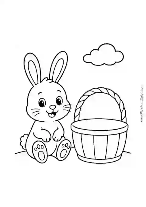 Bunny Beside a Round Basket printable coloring page