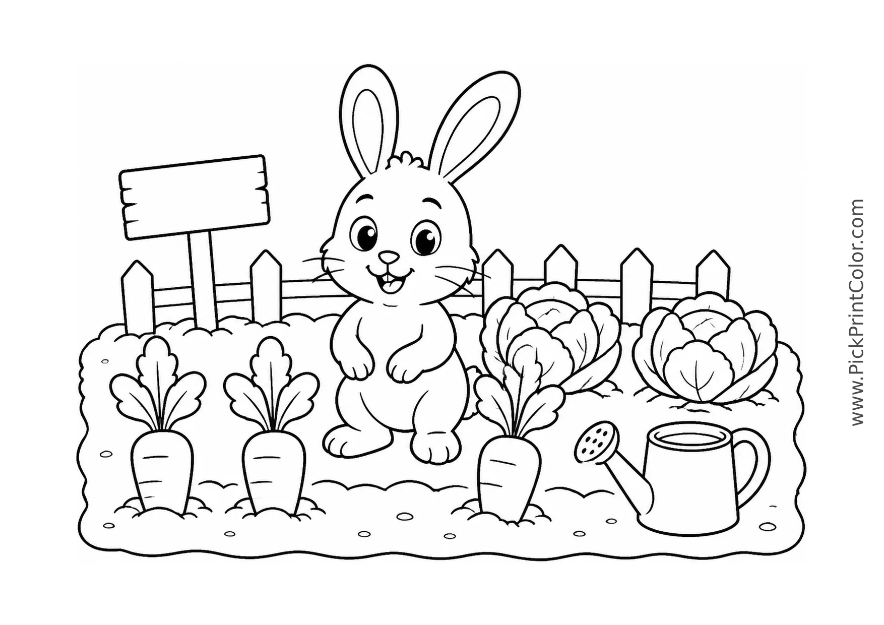 Bunny in a Vegetable Patch printable coloring page