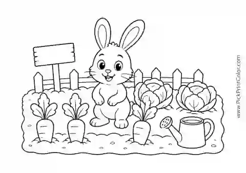 Bunny in a Vegetable Patch printable coloring page