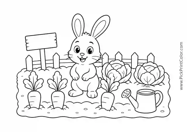Bunny in a Vegetable Patch printable coloring page