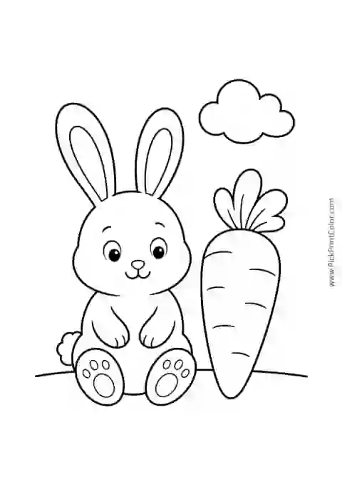 Bunny with a Large Carrot printable coloring page