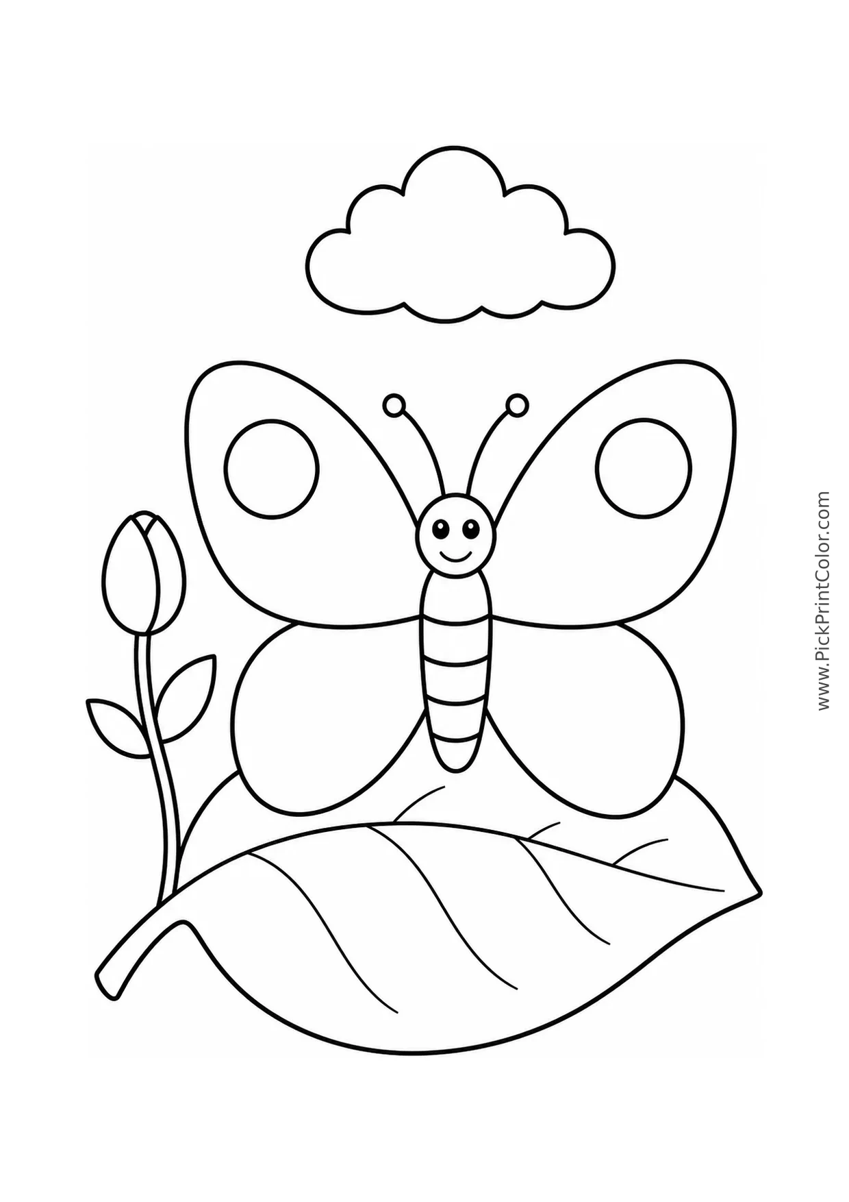 Butterfly Resting on a Large Leaf printable coloring page