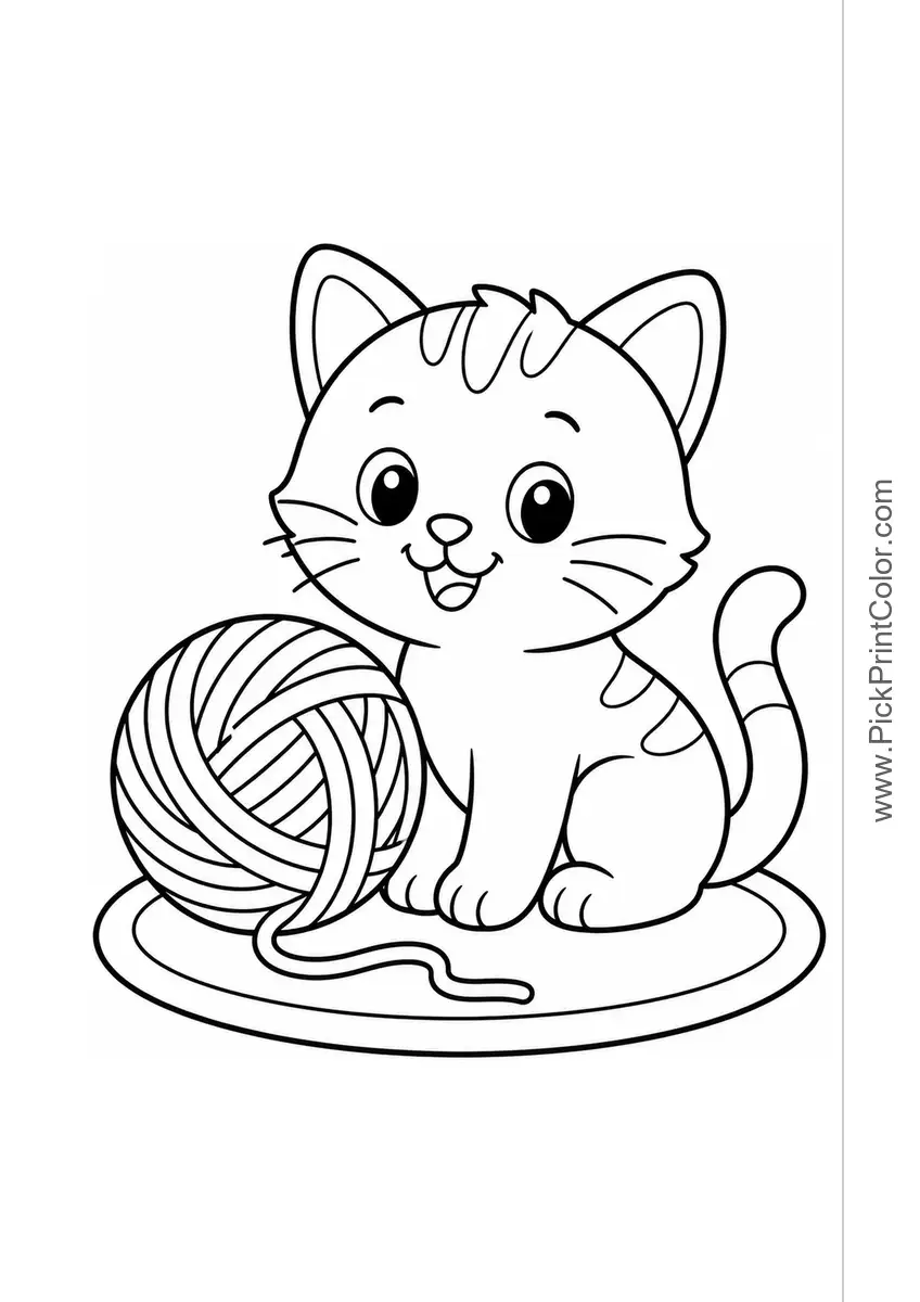 Kitten with a Yarn Ball printable coloring page