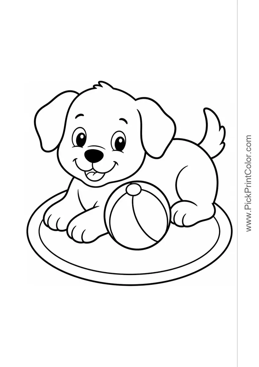 Puppy with a Soft Toy printable coloring page