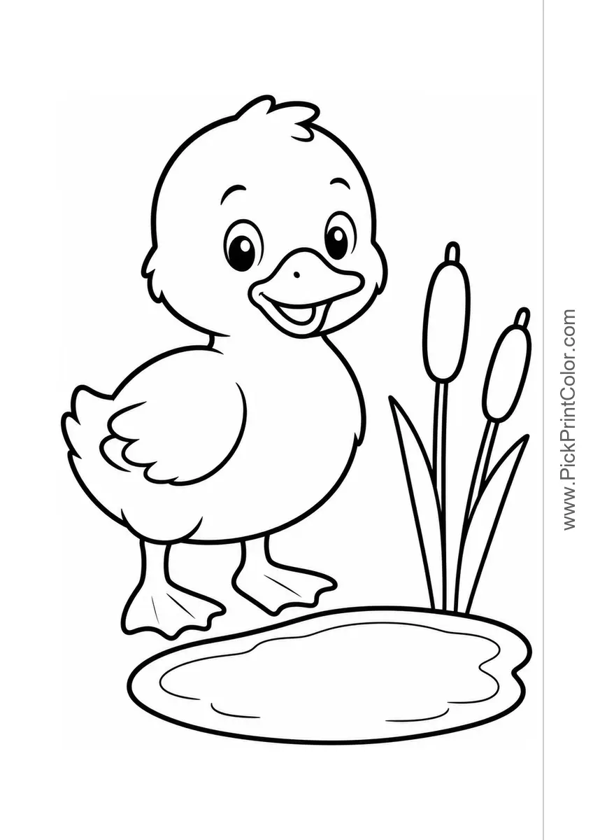 Duckling by a Puddle printable coloring page