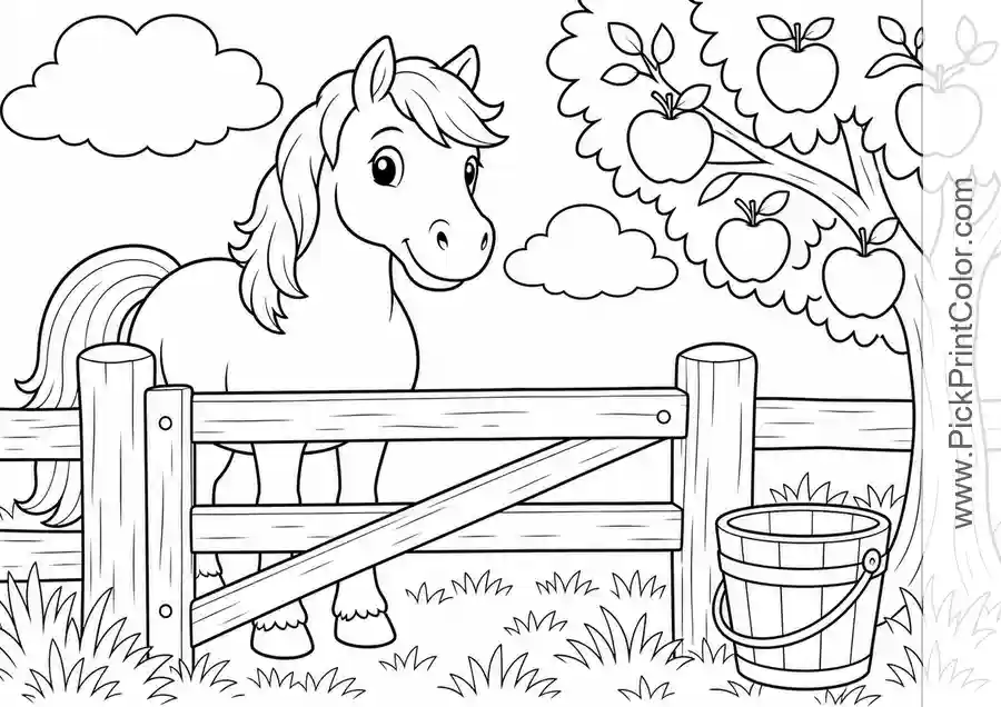 Pony by the Farm Gate printable coloring page