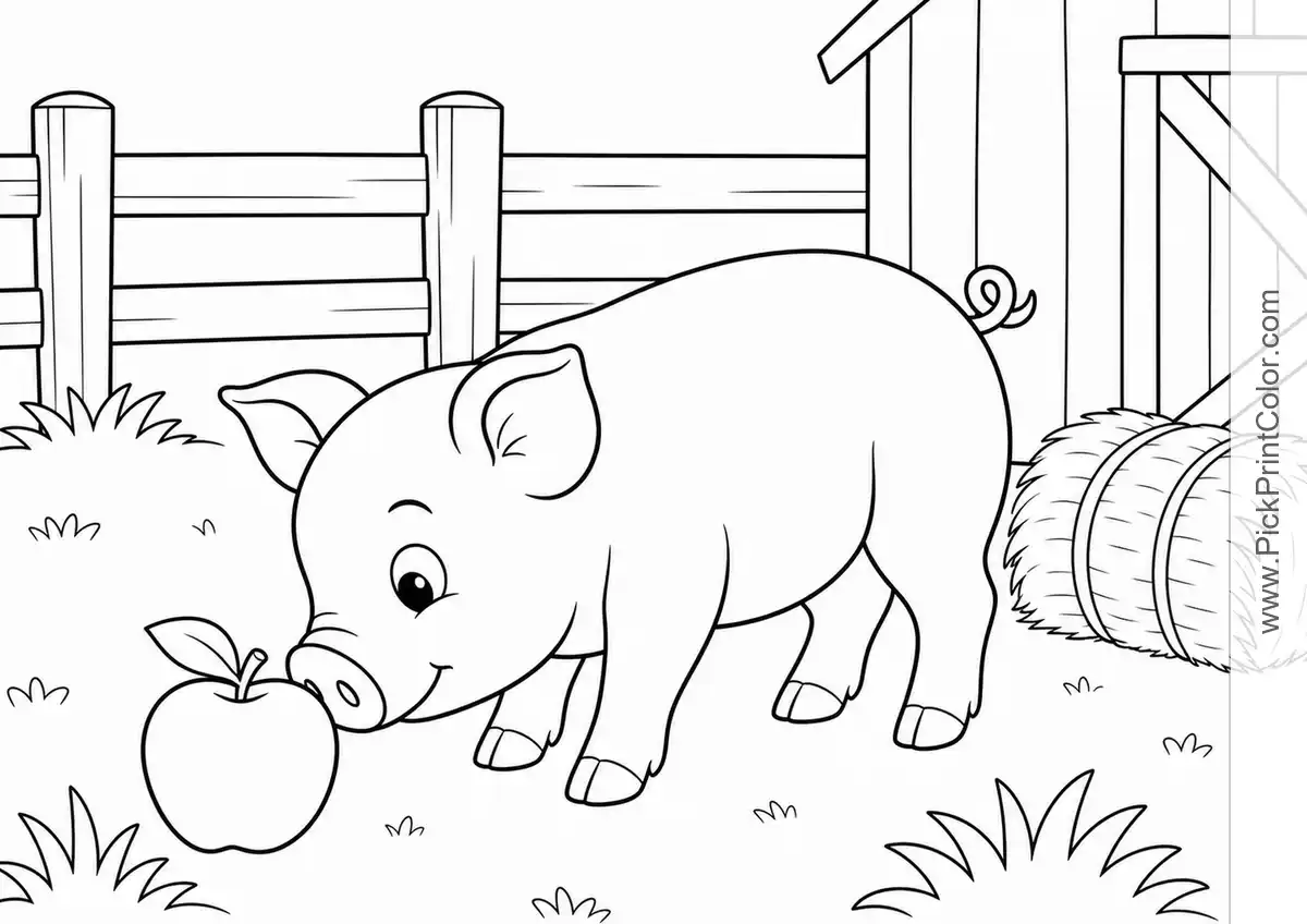 Piglet in the Farmyard printable coloring page
