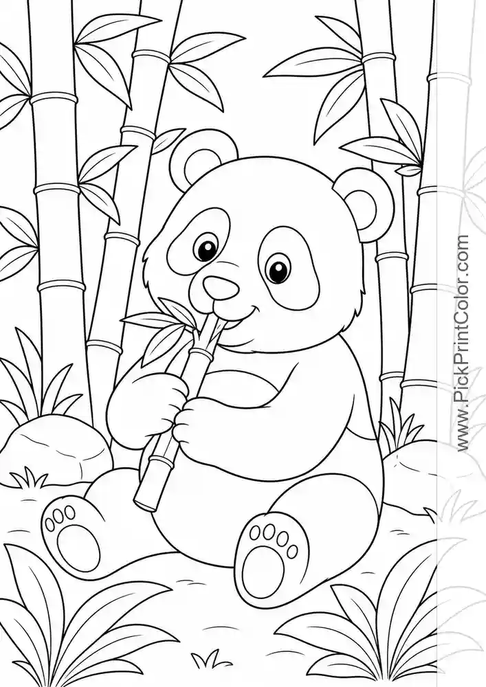 Panda Eating Bamboo printable coloring page