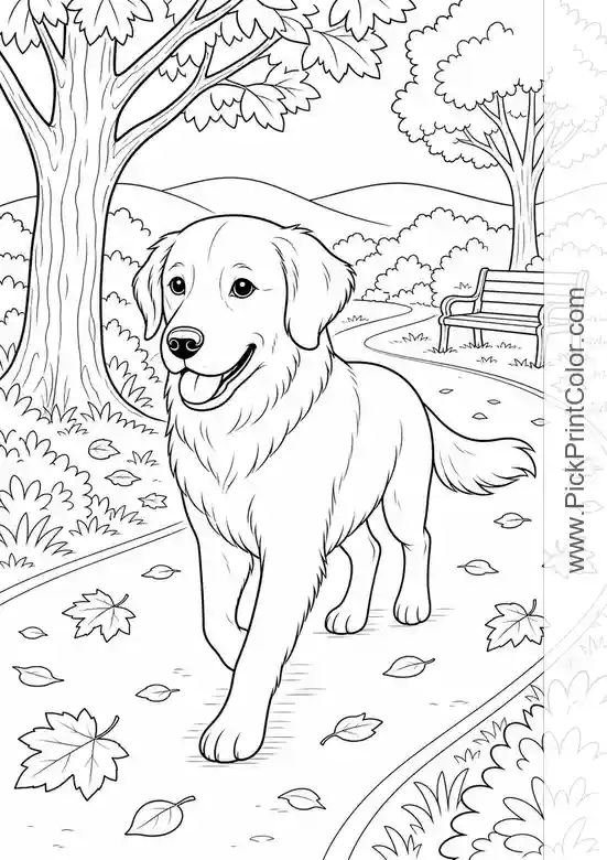 Dog on a Park Trail printable coloring page