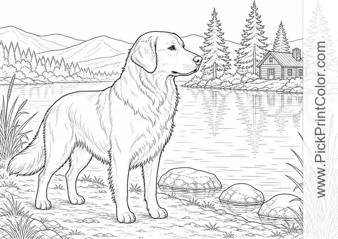 Realistic Dog by the Lakeside printable coloring page