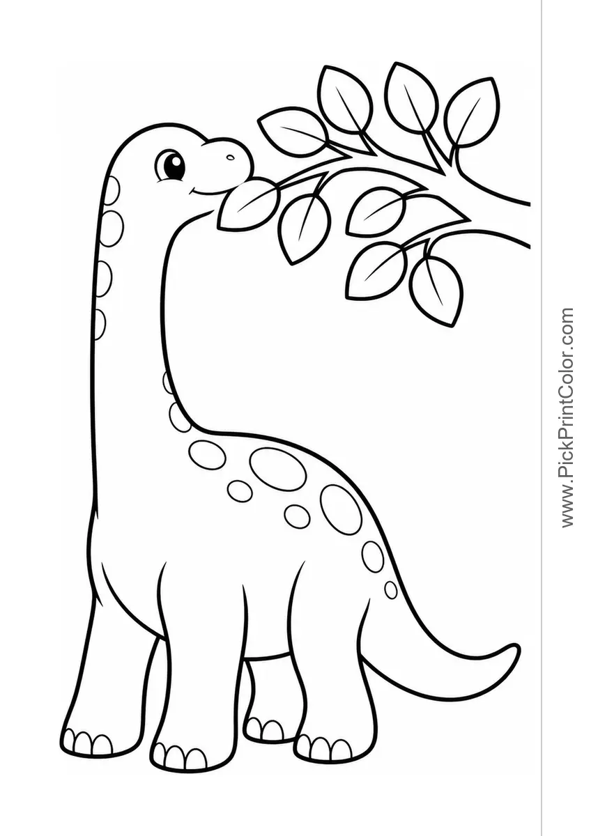 Baby Brachiosaurus with a Tree Branch black-and-white dinosaur coloring page