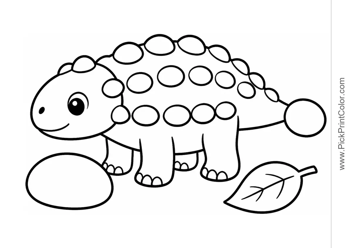 Little Ankylosaurus Beside a Smooth Stone black-and-white dinosaur coloring page