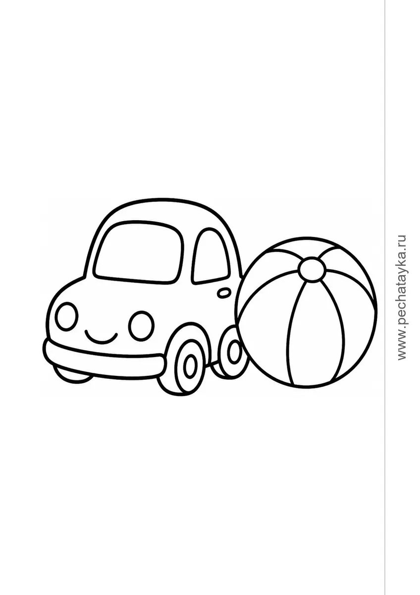 Little Car with a Big Beach Ball black-and-white printable coloring page