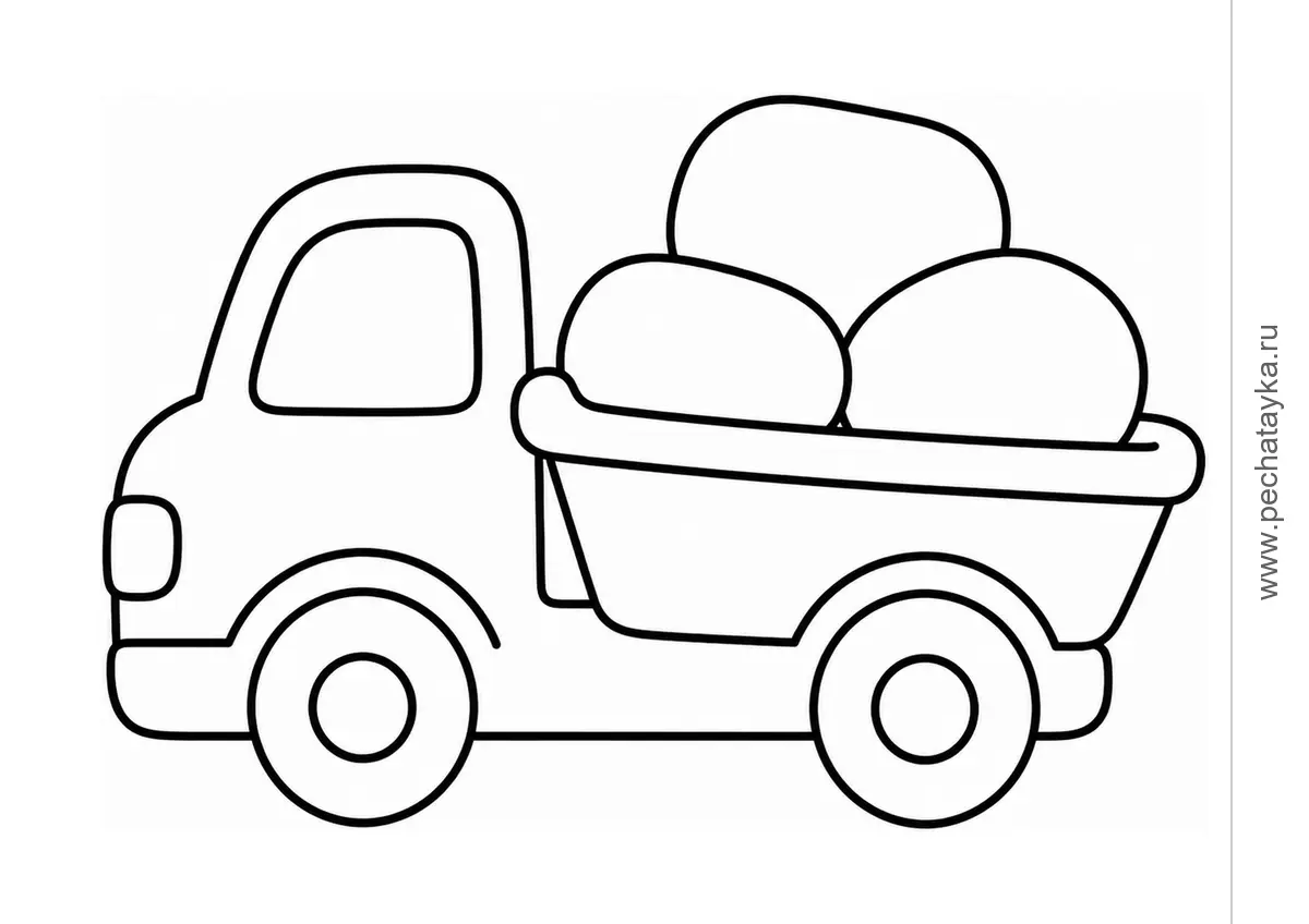 Little Dump Truck with Big Stones black-and-white printable coloring page