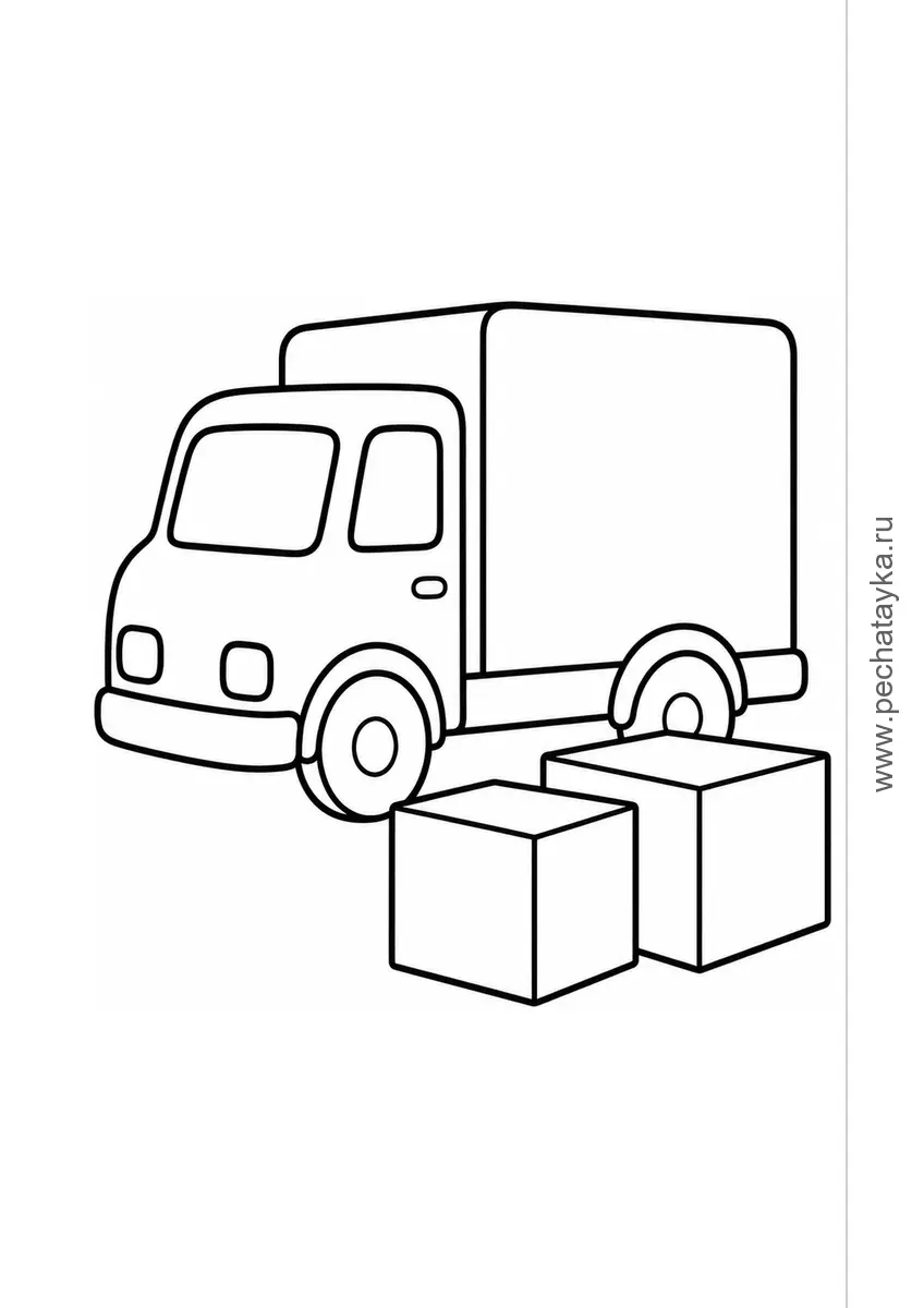 Small Delivery Truck with Two Large Boxes black-and-white printable coloring page