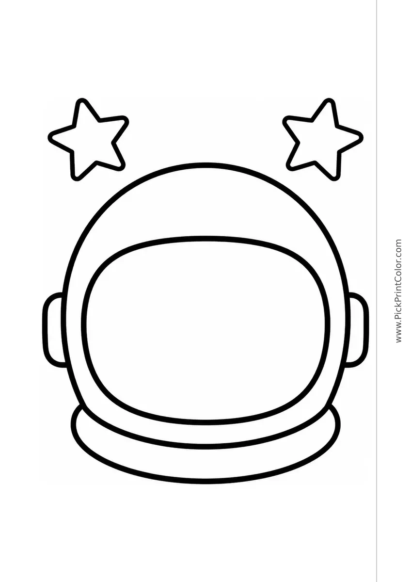 Friendly Astronaut Helmet with Stars black-and-white printable coloring page