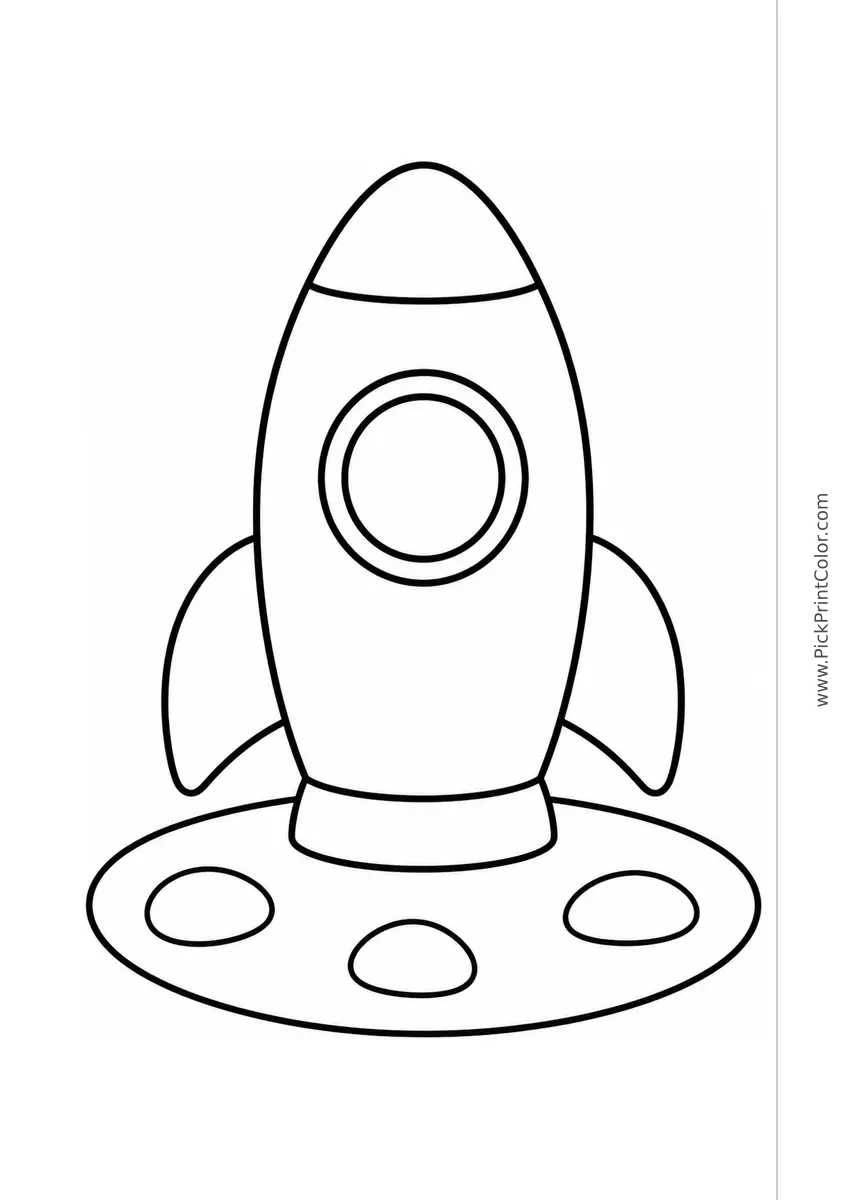 Simple Rounded Rocket on a Quiet Pad black-and-white printable coloring page