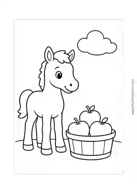 Foal Beside an Apple Bucket printable coloring page