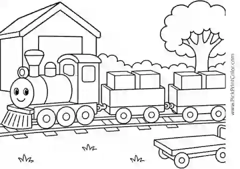 Freight Train Carrying Fruit Crates black-and-white printable coloring page