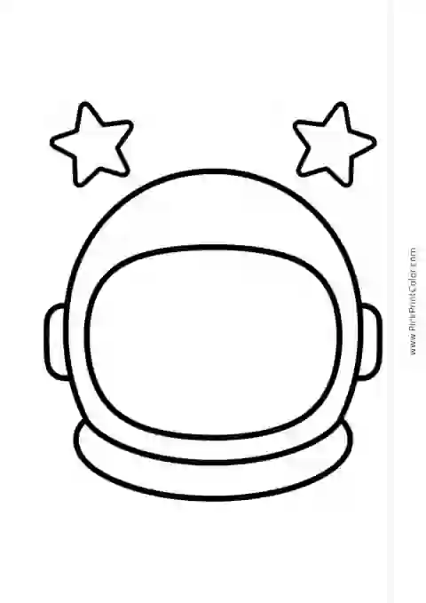 Friendly Astronaut Helmet with Stars black-and-white printable coloring page