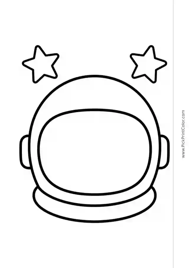Friendly Astronaut Helmet with Stars black-and-white printable coloring page
