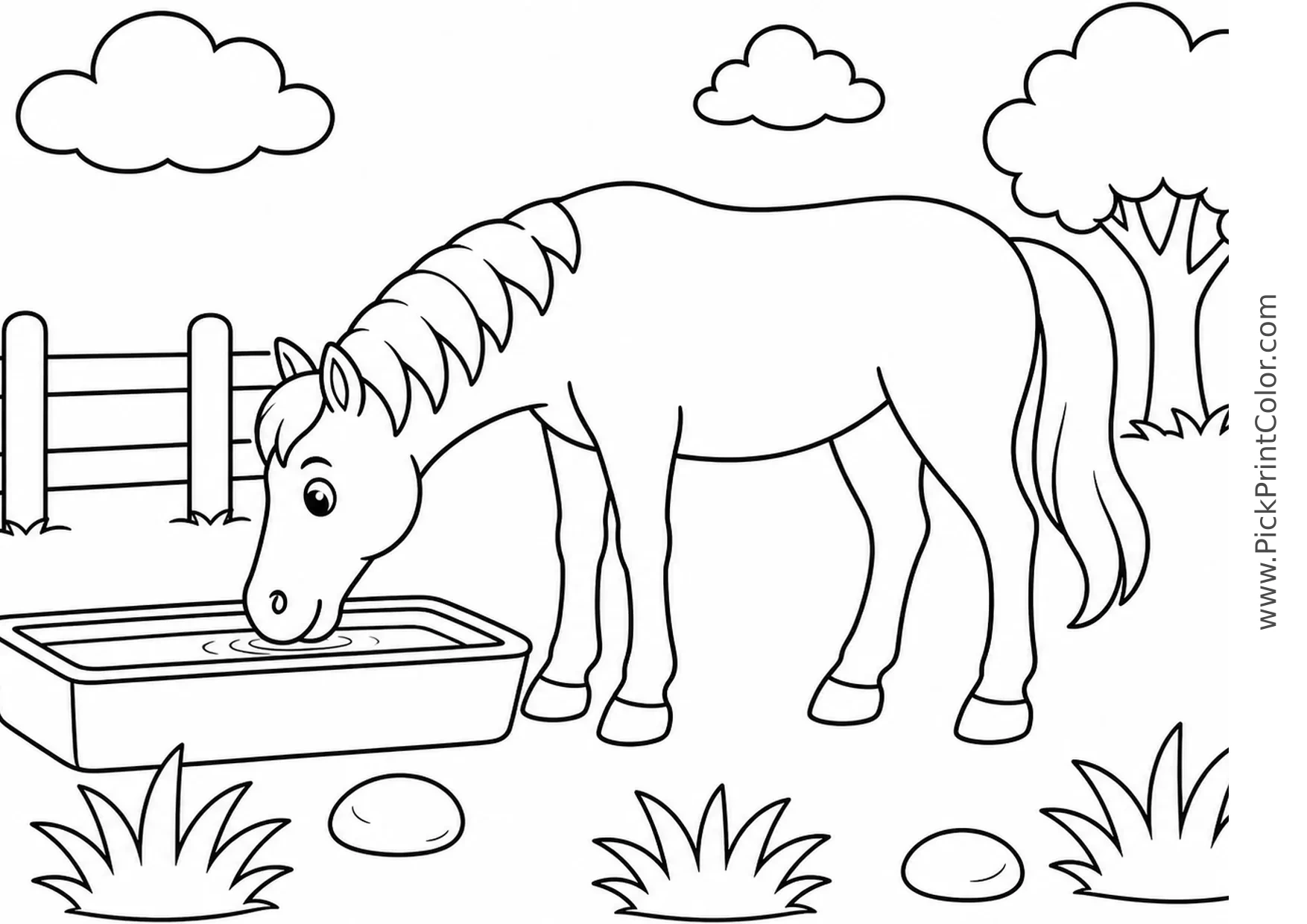 Horse Drinking from a Water Trough printable coloring page
