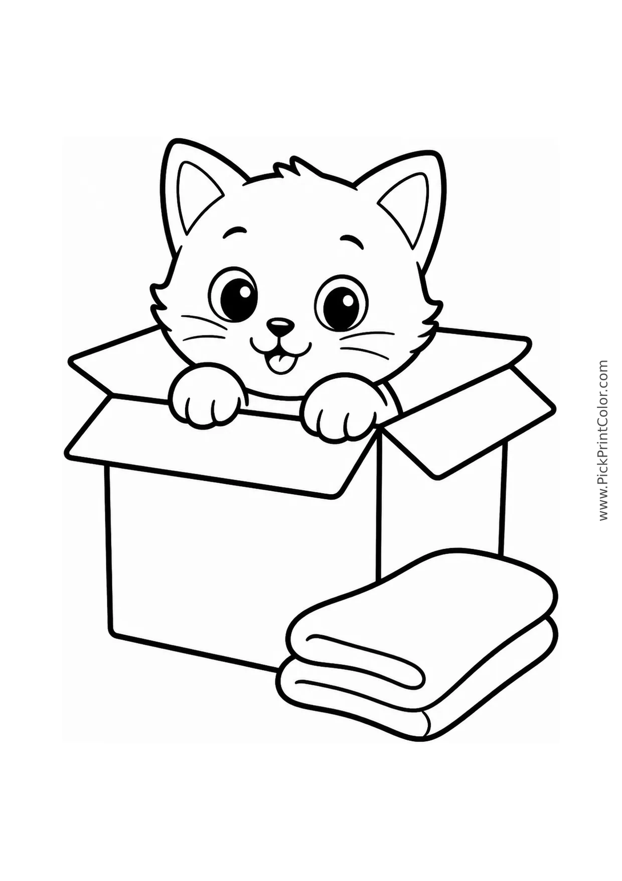Kitten Peeking from a Cardboard Box printable coloring page
