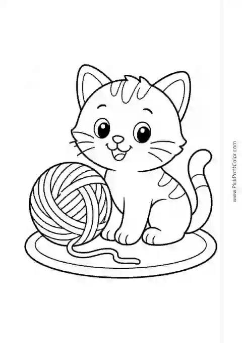 Kitten with a Yarn Ball printable coloring page