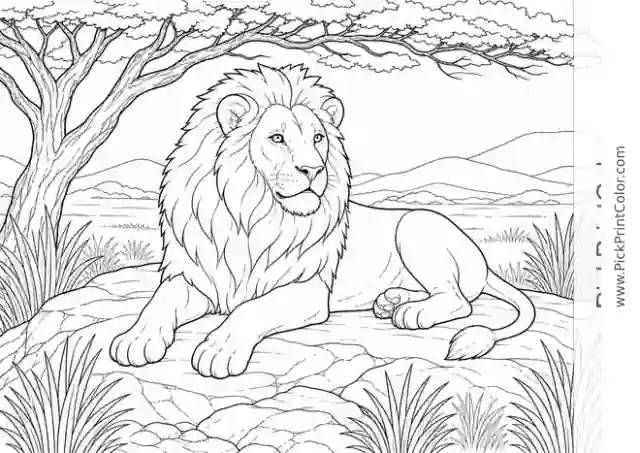 Lion Resting on the Savanna printable coloring page
