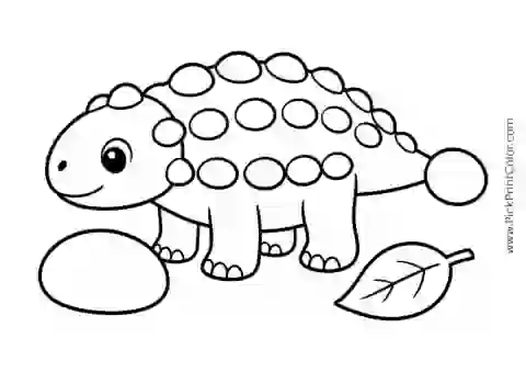 Little Ankylosaurus Beside a Smooth Stone black-and-white dinosaur coloring page