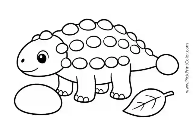 Little Ankylosaurus Beside a Smooth Stone black-and-white dinosaur coloring page
