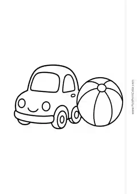 Little Car with a Big Beach Ball black-and-white printable coloring page