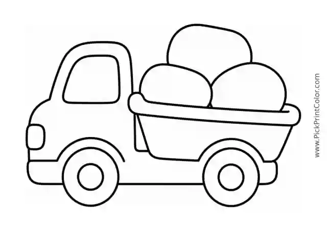 Little Dump Truck with Big Stones black-and-white printable coloring page