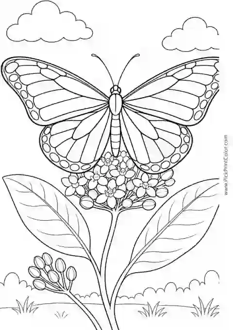 Monarch Butterfly on Milkweed printable coloring page