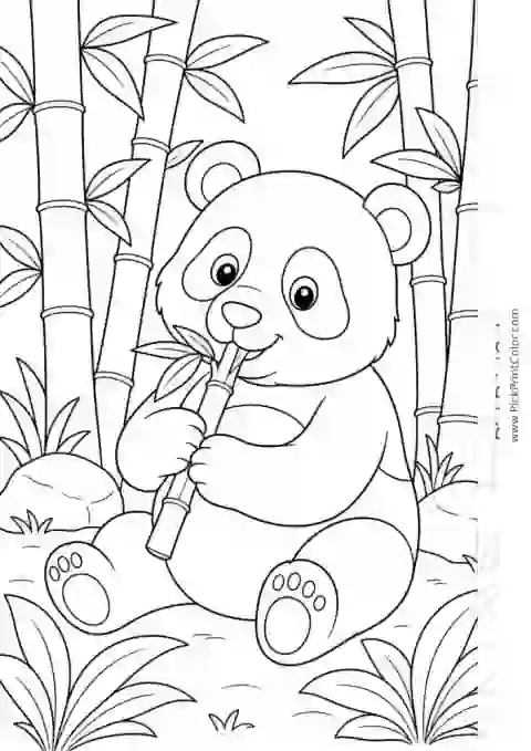 Panda Eating Bamboo printable coloring page