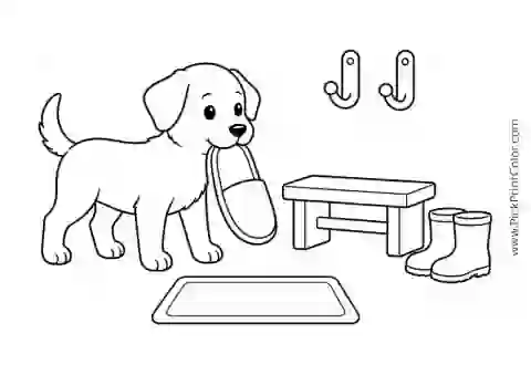 Puppy Carrying a Slipper printable coloring page