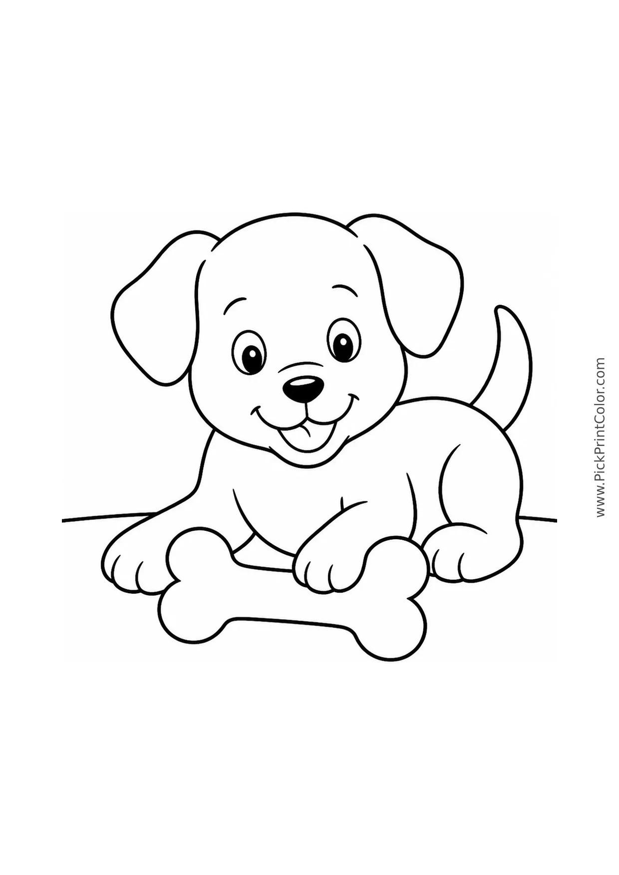 Puppy with a Large Bone-Shaped Toy printable coloring page