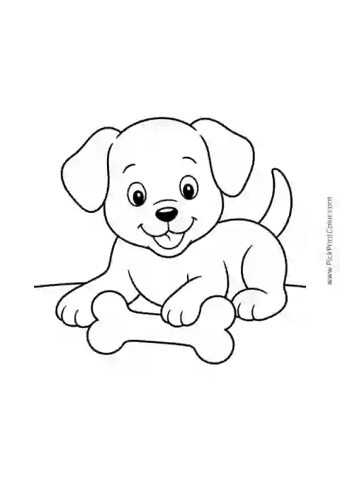Puppy with a Large Bone-Shaped Toy printable coloring page