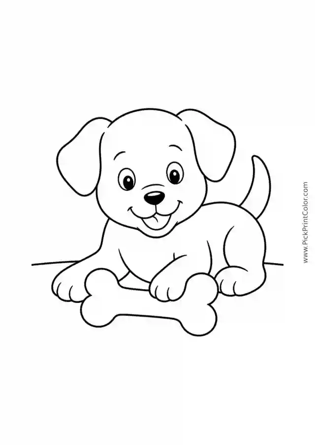 Puppy with a Large Bone-Shaped Toy printable coloring page
