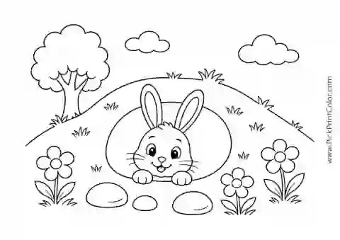 Rabbit Peeking from a Burrow printable coloring page
