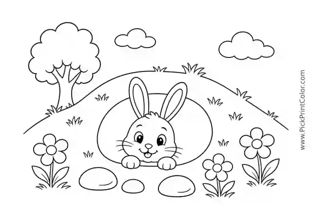 Rabbit Peeking from a Burrow printable coloring page