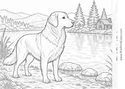 Realistic Dog by the Lakeside printable coloring page
