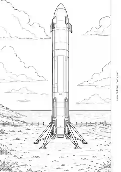 Reusable Rocket Standing After Landing black-and-white printable coloring page