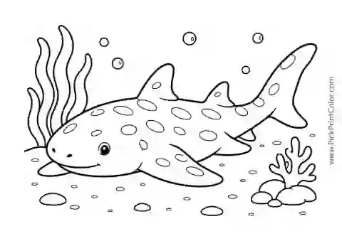 Round Bamboo Shark Resting on Sand printable black-and-white coloring page