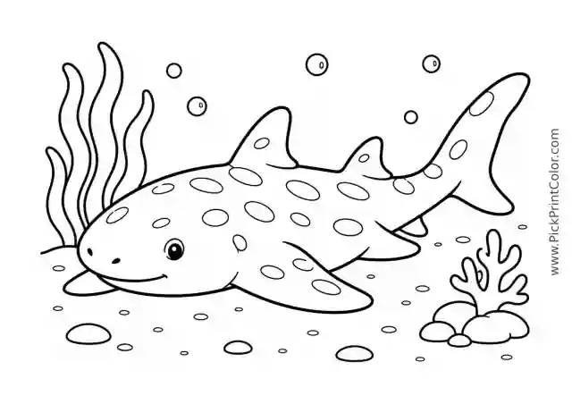 Round Bamboo Shark Resting on Sand printable black-and-white coloring page