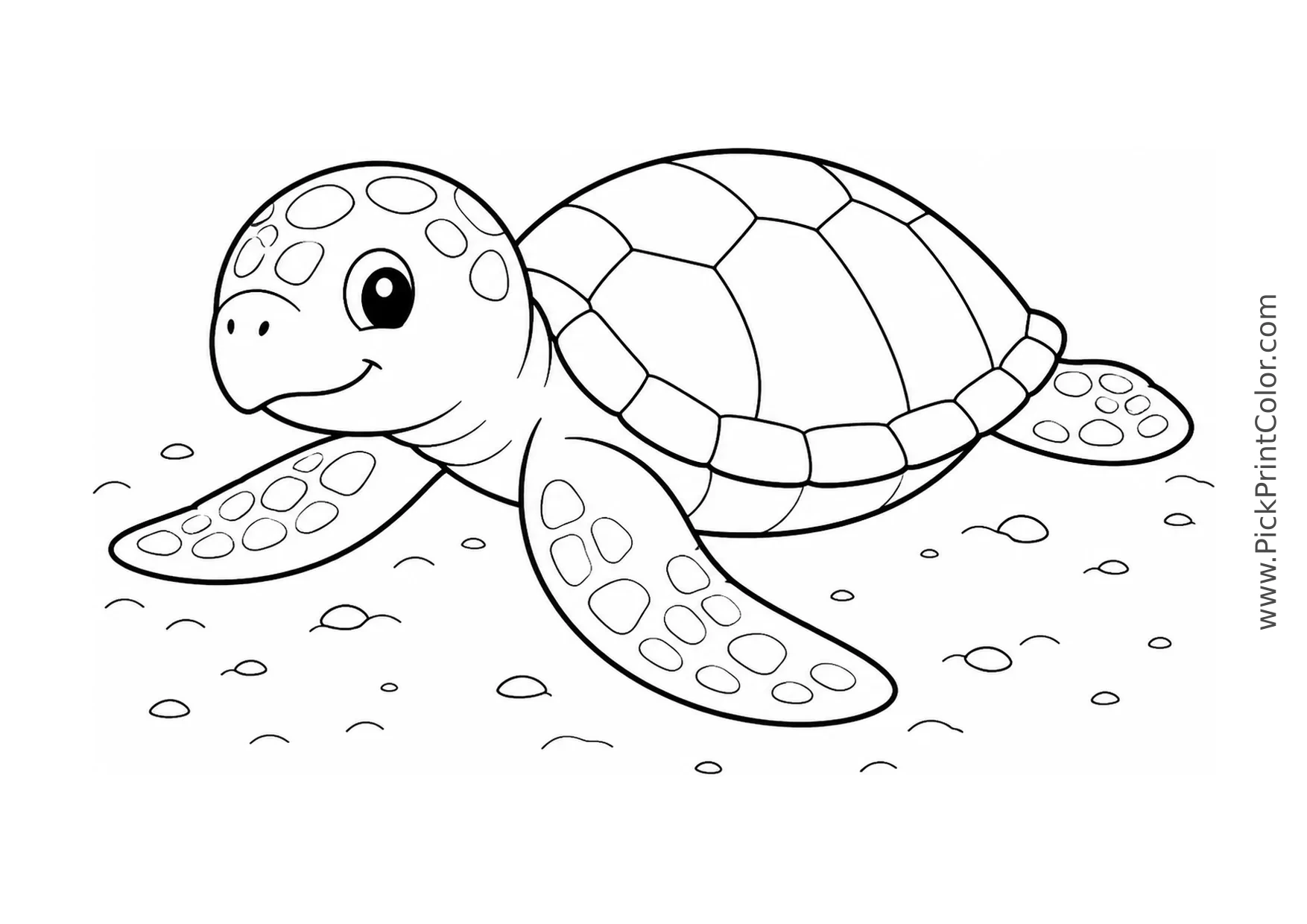 Sea Turtle Hatchling on Quiet Sand printable black-and-white coloring page